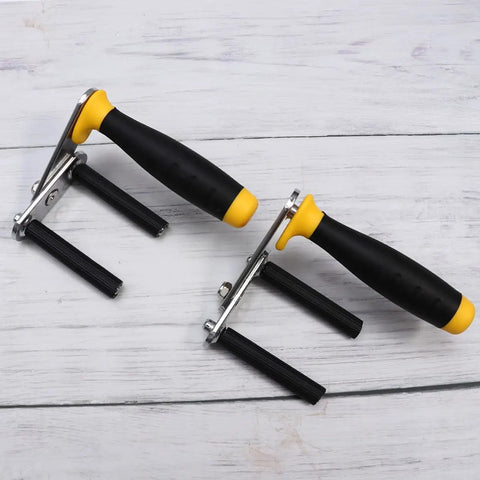 Rock Solid Gypsum Board Lifter And Plasterboard Carrier With Wide Base And Comfortable Rubber Handle No Sweat Drywall And Ceramic Tile Moving Tool For Pros showing metal frame with black rubber grips.