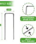 Diagram showing Beefy Galvanized Landscape Staples 4 Inch 12 Gauge Heavy Duty Garden Stakes Pack Of 50 dimensions and features.