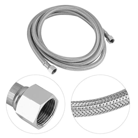Flexible hose for Toilet Bidet Attachment Kit With Hot And Cold Water Diverter Valve, showing braided design and connector close-ups.