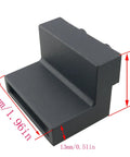 Flat Rail Roller Stop For Sliding Barn Doors In Aluminium Alloy Black Finish, dimensions shown in millimeters and inches.