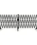 Beefy Pro Heavy Duty Expandable Steel Safety Gate With Smooth Glide Casters Mobile Scissor Safety Barrier for Construction Zone Lockdown and Zero Hassle Crowd Control Setup, black scissor gate on casters.