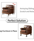 Comparison of a leather armchair with and without non slip rubber furniture caster cups for wheels floor protection.