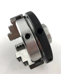 Kick ass mini wood lathe chuck, 3 Jaw Self-Centering K01-63 close-up showing durable metal build and grip mechanism.