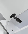 Concealed Mounting Cabinet Hinges With Soft Close Hydraulic Damper Quiet Buffer For Kitchen Cabinets installed on white cabinet