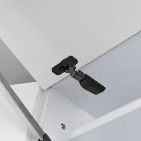 Concealed Mounting Cabinet Hinges With Soft Close Hydraulic Damper Quiet Buffer For Kitchen Cabinets installed on white cabinet