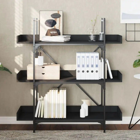 Three Tier Industrial Bookshelf With Adjustable Shelves Sturdy Metal Frame And Engineered Wood Construction Black 42.7 Inch Tall Display Shelf