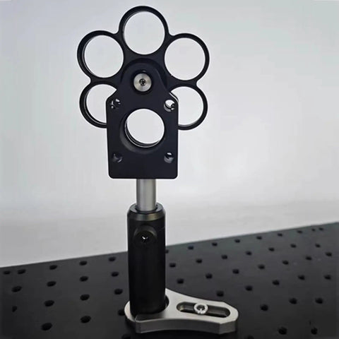 Half Inch Six Position Filter Wheel For 30mm Cage Systems Coaxial Filter Holder With Threaded Interface Quick Swap For Telescope Accessories Ideal For Planetary Moon And Nebula Viewing 25 4mm Compatible, shown mounted on a perforated base