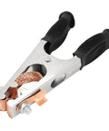 Heavy Duty 500 Amp Welding Ground Clamp With Braided Copper And Rubber Grip, shown in full view, 7.9 x 3.5 x 1.2 inches