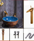 Bathroom Container Sink Pattern Pattern Ceramic Vessel Sink Round Oval Counter Ceramic Countertop Sink Art Basin-B (B) with faucet and accessories.