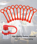 Rubber Blow Off Caps Kit For Ansul R102 And Piranha Industrial Kitchen Fire Suppression Vent A Hood Systems Keep Nozzles Clean And Protected Grease Cap Covers 20 Pack, showing red rubber caps and connector.