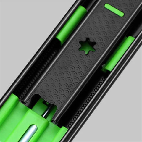 Close-up of Two Pack Drawer Slides 10 To 16 Inch, Smooth Glide Cabinet Runners, metal, green and black detail.