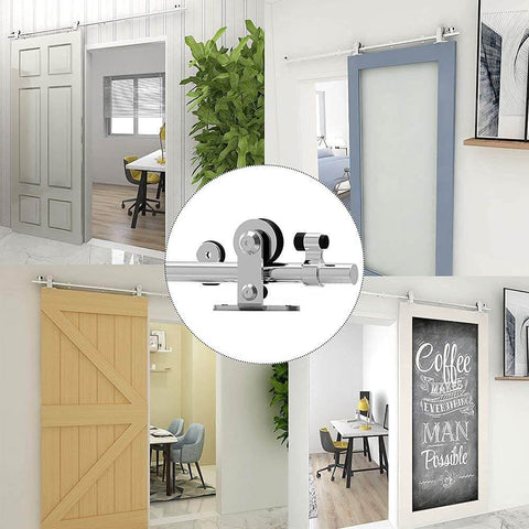 Six Foot Sliding Barn Door Hardware Kit With Top Mount Stainless Steel Heavy Duty Track For Single Wood Door installed