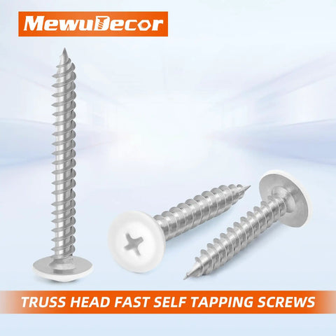 Tough As Nails Number 8 X One Half Inch Truss Head Self Tapping Wood Screws White Carbon Steel Fasteners for DIY builds