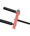 Seated Leg Extension And Curl Machine For Home Gyms, Adjustable Leg Strength Attachment shown in red with foam pads and steel frame.