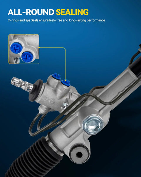 Close-up of hydraulic seals on Drop In Rack And Pinion Steering Assembly Replacement Direct Fit For 2004 2007 Toyota Highlander