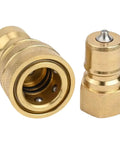 Bad Ass Solid Brass Hydraulic Quick Disconnect Coupler Adapter Fitting 3 8 Inch Bspt Thread, brass coupler shown front and side