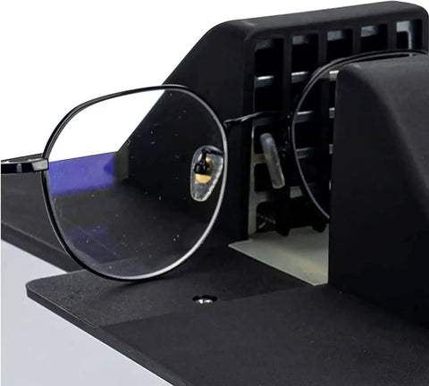 Eyeglass Frame Heater featuring 1500W Digital Display, showing lens slot and air vent for optical adjustments.