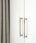Transitional Satin Nickel Cabinet Pulls With 7 9/16 Inch Hole Centers, 6 Pack Zinc Alloy Drawer Handles For Kitchen, Vanity, Dresser Or Closet Upgrade Youll Love, Modern Subtle Brushed Finish shown installed on white cabinet.