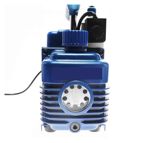 Top Shelf Heavy Duty 250W Vacuum Pump And Dual Manifold Refrigerant Kit With Hella Precise Pressure Gauge, blue motor with sight glass