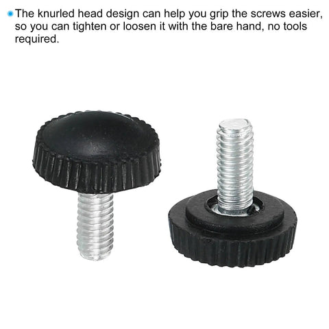 Killer M4x10mm Knurled Thumb Screws 20 Pack Black Steel Hand Grip Bolts, showing knurled head design for easy grip.