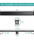 Diagram of 24 Inch Linear Shower Drain With 2 In 1 Flat And Tile Insert Matte Black Brushed 304 Stainless Steel dimensions.