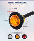 Set Of 30 Mini Three Quarter Inch Round Trailer Side Marker Lights detail view showing dimensions and amber light
