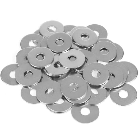 Front view: stainless steel flat washers, 50 pcs, 1 in OD, 0.055 in thick, 5/16 in ID