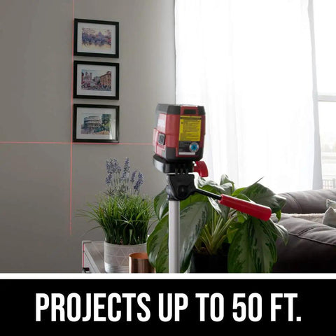 50 Ft Red Self Leveling Cross Line Laser Level With Horizontal And Vertical Lines in indoor setting