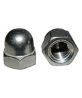 Heavy Duty Stainless Steel Hex Cap Nuts Fine Thread 5/16 showing domed and hex sides for secure fastening in construction and DIY jobs.