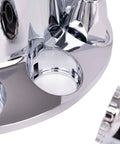 Close-up of Chrome Wheel Cover Set For Semi Trucks 33mm Lug Nut Covers with dome top and chrome finish