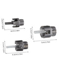 Kontonty 3 Pc Pipe Threader Set For Metal And Pvc Pipes Compatible With Electric Drill For Internal External Threading showing three drill bits with size dimensions.