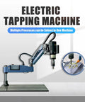 Heavy Duty Electric Tapping Machine With Auto Oil And Air Blow For M3 To M16 Threads on a workbench for precision metal threading.