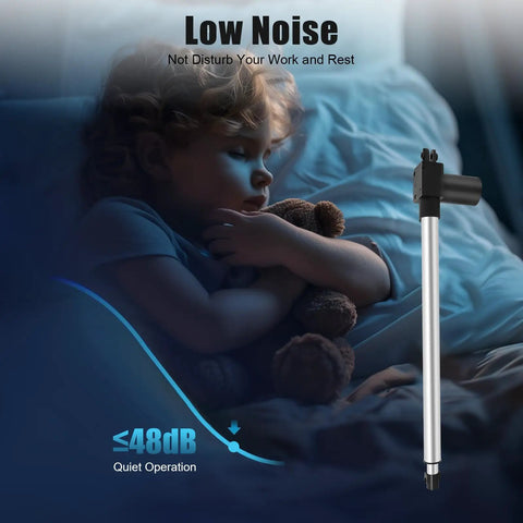 Heavy Duty 12V DC Linear Actuator Delivering 6000N Force And 500Mm Stroke For Adjustable Desk Lifts beside a sleeping child.