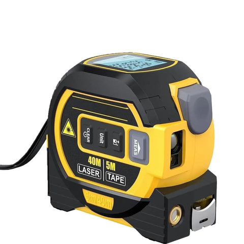 Built Tough 3 In 1 Laser Tape Measure With 130 Foot Range And 16 Foot Digital Ruler showing digital display and controls.