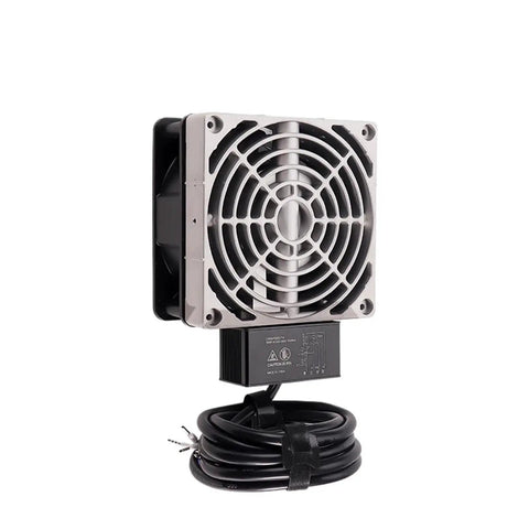 One Piece Heavy Duty Industrial Cabinet Heater Stops Freezing and Moisture Buildup Includes Adjustable Thermostat 220V Electric Heat Unit mounted with wiring.