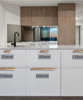 Modern kitchen with 4 Pack Concealed Edge Pull Handles In Champagne Finish Aluminum Alloy Finger Pull Cabinet Handles, various sizes.