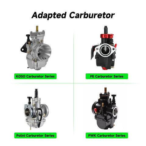 Image showing KOSO, PE, Polini, and PWK carburetors from the Carburetor Main Jet And Pilot Jet Kit For Keihin PWK CVK OKO KOSO Polini Carbs