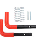 Beefy Replacement Lock Pin Kit For Snow Plow Stand Western HTS Midweight, Heavy Duty Pins With Spring Clips, Includes 2 Handle Lock Pins, 2 Hairpin Clips, Keeps Your Plow Solid And Ready For Winter, shown with two red handle pins and clips
