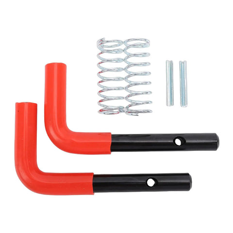 Beefy Replacement Lock Pin Kit For Snow Plow Stand Western HTS Midweight, Heavy Duty Pins With Spring Clips, Includes 2 Handle Lock Pins, 2 Hairpin Clips, Keeps Your Plow Solid And Ready For Winter, shown with two red handle pins and clips