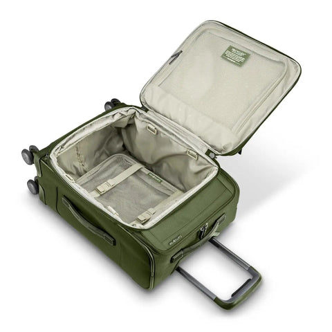 Open Lineate Softside Expandable Go To Carry On Luggage With Spinner Wheels Cedar Green for maximum packing space visibility