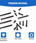 1/4-20 By 2-1/2 Inch Flat Head Socket Screws For Furniture And Woodworking, Countersunk Bolts, Fully Threaded Carbon Steel Black Oxide Hardware, 20 Pack With Hex Spanner, Durable Crib Screws For Cabinets And Frames.