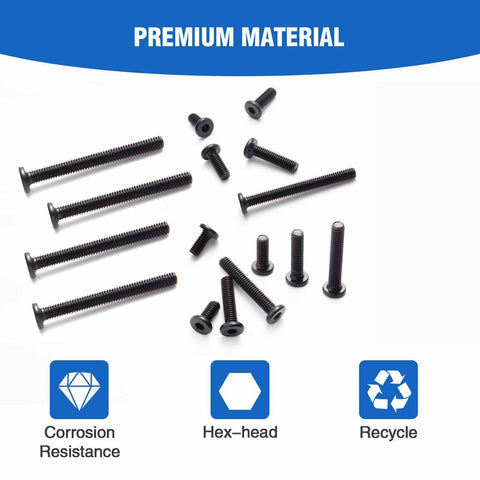 1/4-20 By 2-1/2 Inch Flat Head Socket Screws For Furniture And Woodworking, Countersunk Bolts, Fully Threaded Carbon Steel Black Oxide Hardware, 20 Pack With Hex Spanner, Durable Crib Screws For Cabinets And Frames.