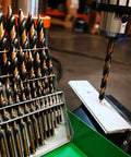 Hyper Step HSS Cobalt Drill Bit Set 1/8 To 1/2 Inch, 13 Pc Stubby TurboStep Mechanics, metal drilling in progress