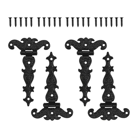 Antique Zinc Alloy T Hinges For Wooden Boxes And Cabinets Bronze Finish 69x113 mm 4 Pieces With 20 Screws, ornate design