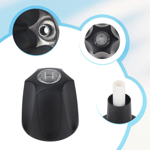 Close-up of matte black hot knob handle for Shower Trim Kit for Three Handle Tub Shower Faucets Matte Black Finish