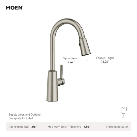 Pulldown Kitchen Faucet With Power Clean Spray And Reflex Docking System For Easy Docking, Smooth Operation, And Powerful Cleaning, One Handle Modern Sink Faucet 7402C, chrome, side view