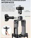 Avata 2 Drone Action Camera Mount Holder showing conversion interfaces, quarter thread fittings, GoPro female and holder with ports.