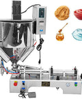 Horizontal Pneumatic Piston Liquid Paste Filling Machine With Built In Heater And Stirrer For Cosmetics Cream Lotion And Honey, SUS 304 steel.