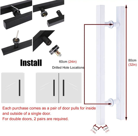Heavy Duty H Shape Door Pull Handle For Barn Doors Wood And Glass Doors Interior Exterior Push Pull White Finish 80cm Length Stainless Steel Rustproof Hardware Easy Install