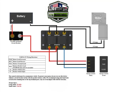 Wiring diagram for 12V Weather Resistant Ready To Roll Reverse Polarity Switch Kit With Labeled Solenoid And Switch, 30 Ft Jacketed Tri-Wire Harness, Incased 50A Breaker